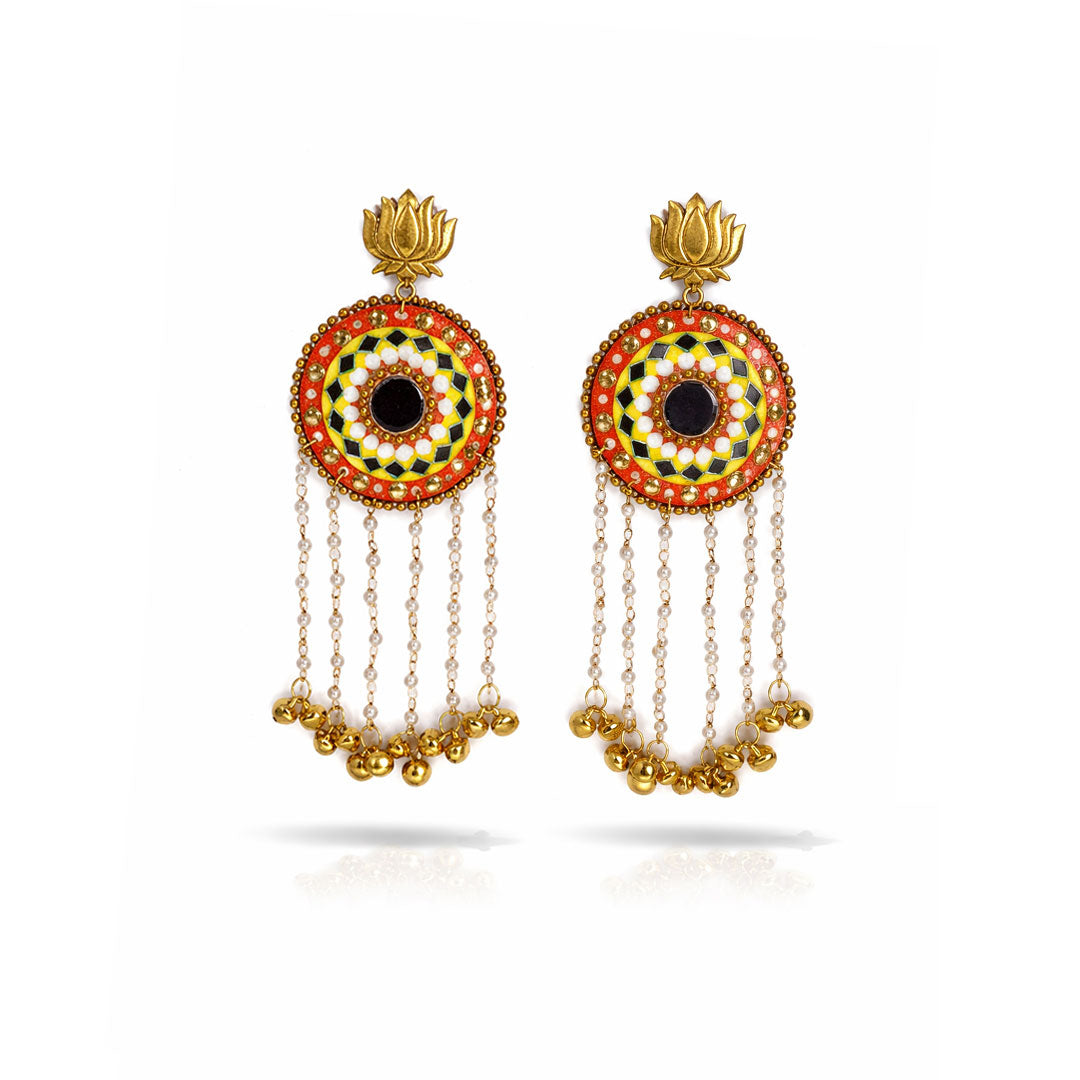 Handmade Mandala Earrings with Lotus Stud and Pearls
