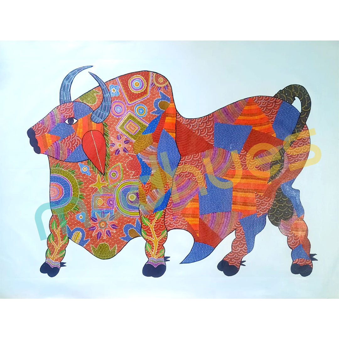Handmade Gond Art Bull Painting on Paper