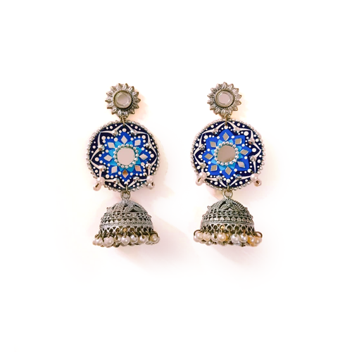 Azure Cosmic Bloom Drop Earrings