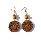 Handwoven Circular Vine Earrings - Boho Natural Fiber