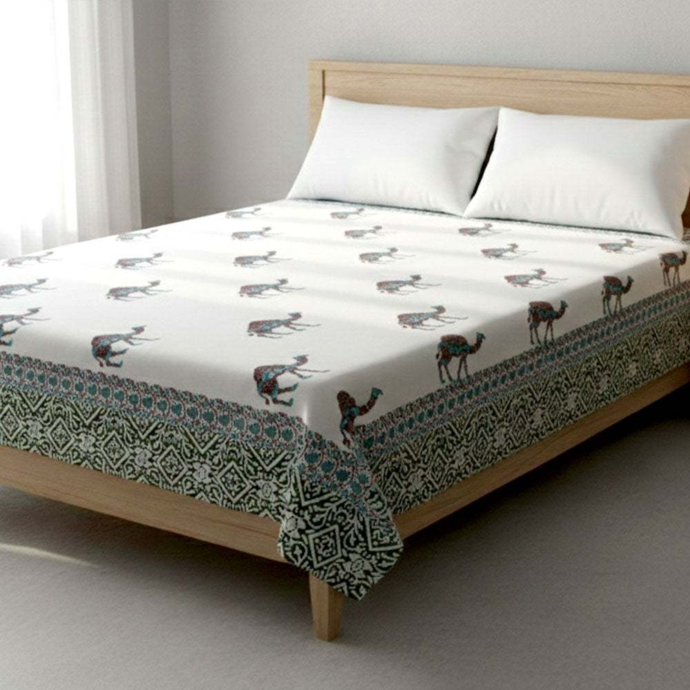 Rajasthani Camel Bagru  Block Print Single Bedsheet