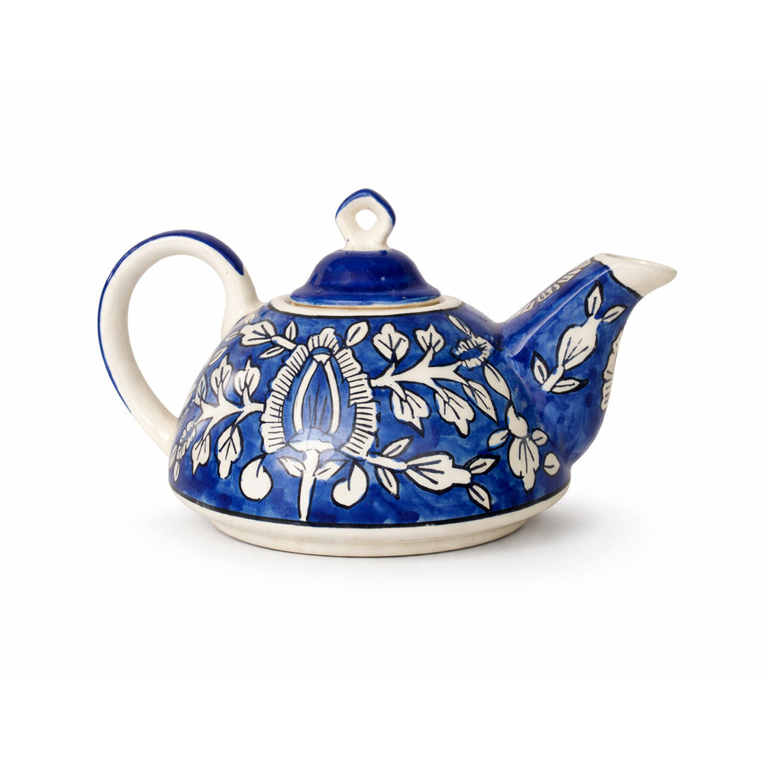Artisanal Blue & White Ceramic Tea Set with Teapot & Cups