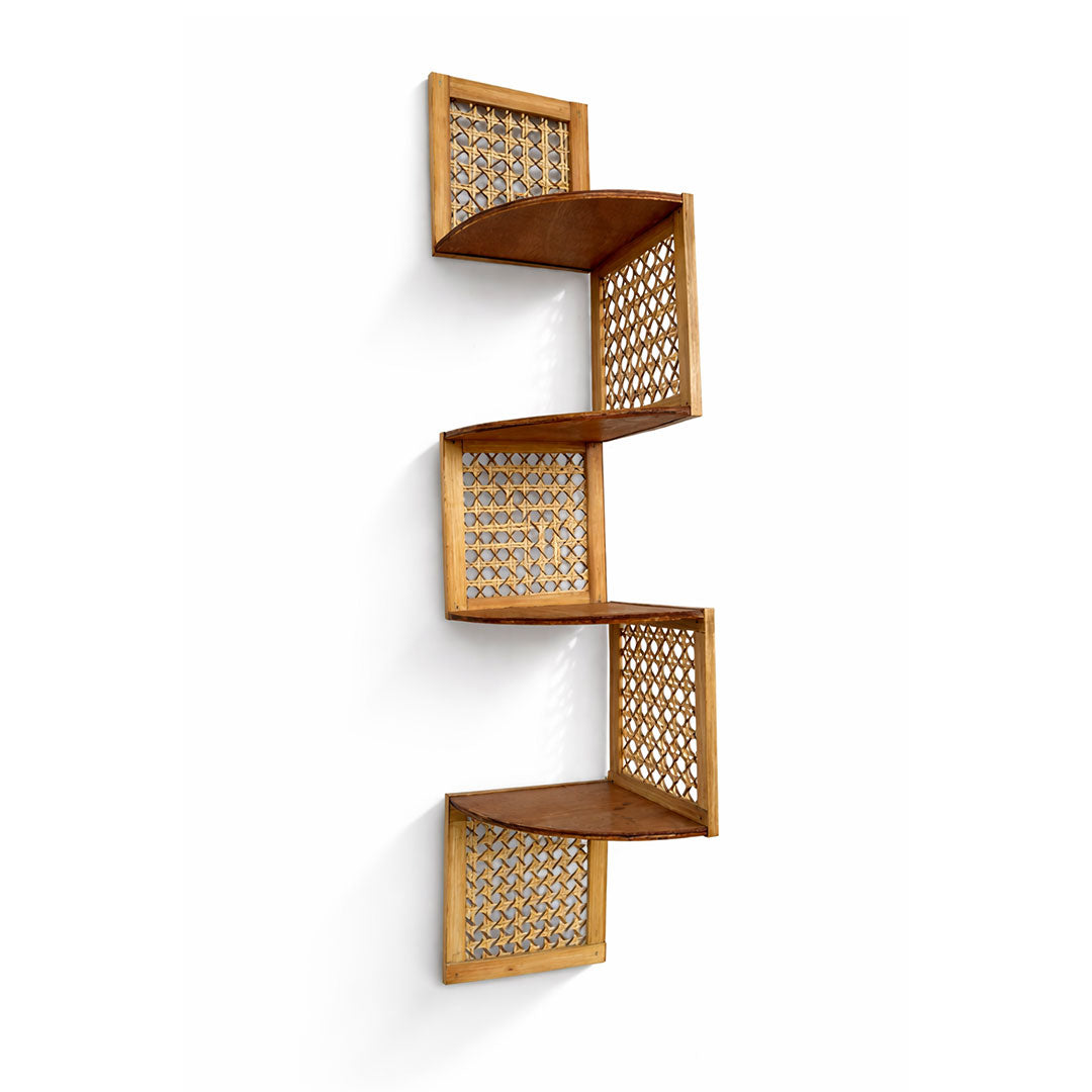 Zigzag Rattan Wall Corner Shelf