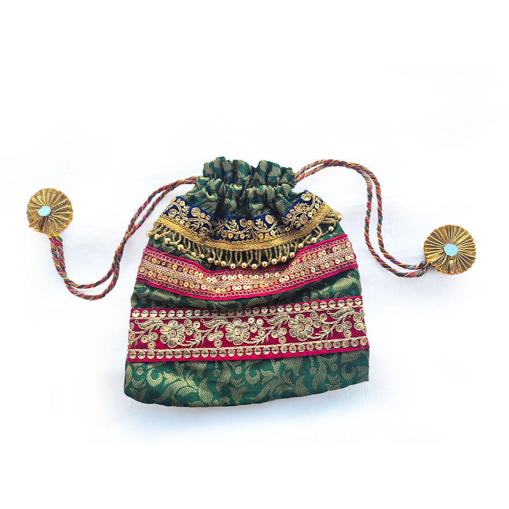 Royal Green and Blue Embroidered Potli Bag