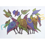 Gond Art: Vibrant Flocking Birds Hand-Painted Paper Painting