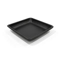 Black square baking tray on a white background