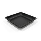 Black square baking tray on a white background
