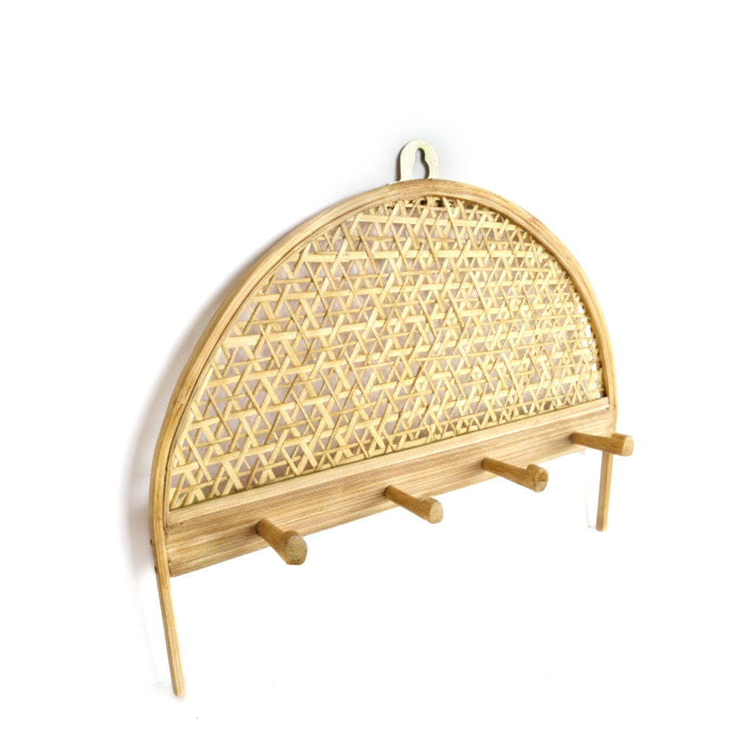 Half Moon Woven Rattan Wall Rack with 4 Hooks