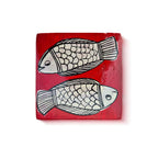 Pattachitra Dual Fish Coaster - Hand-Painted Red Art