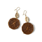Cowrie Shell and Woven Rattan Circular Dangle Earrings