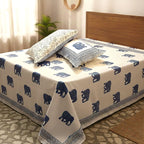 Indigo Elephant Hand Block Printed Cotton Bedding Set - Madhues