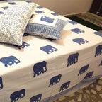 Indigo Elephant Hand Block Printed Cotton Bedding Set - Madhues