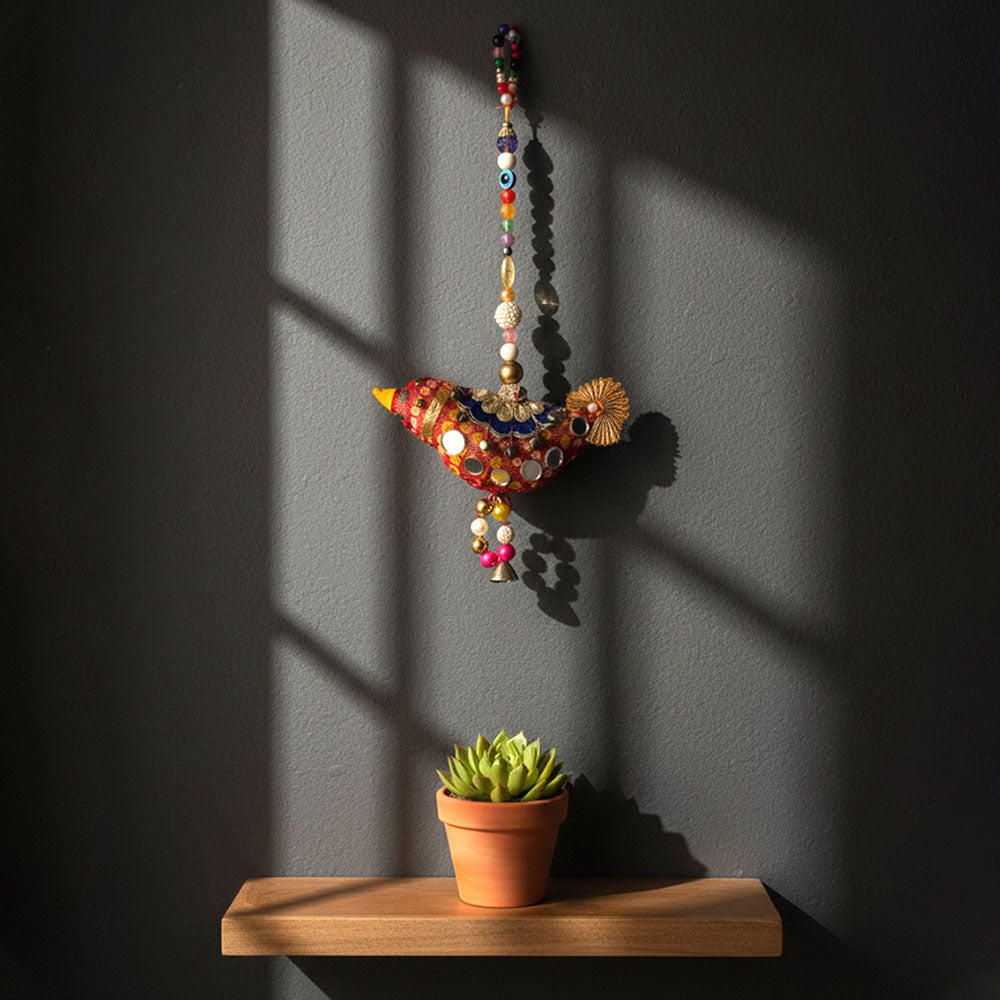 Vibrant Folk Art Bird Charm Hanging - Madhues