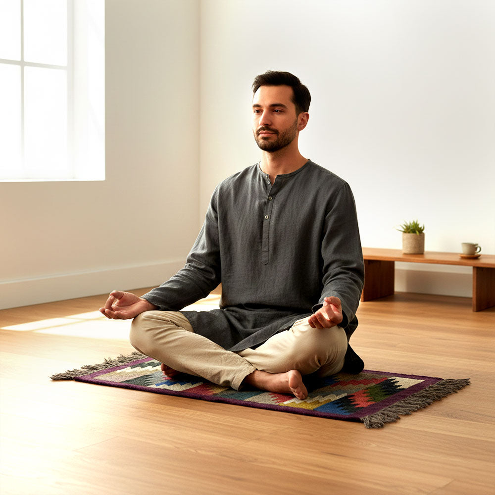 Artisan Handwoven Puja Aasan Mat - Multicolored Zigzag Design