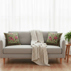 Sage Green Poppy Block Print Cushion Cover Set of 2 - Madhues