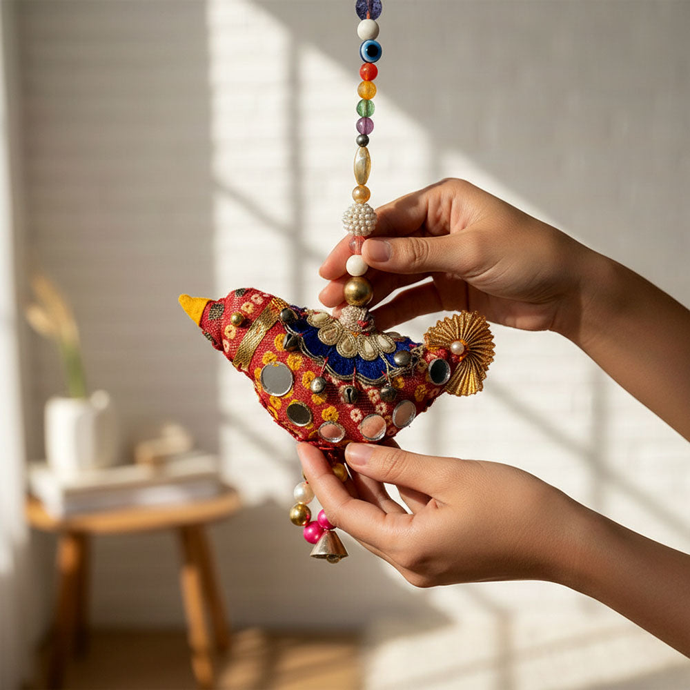 Vibrant Folk Art Bird Charm Hanging - Madhues