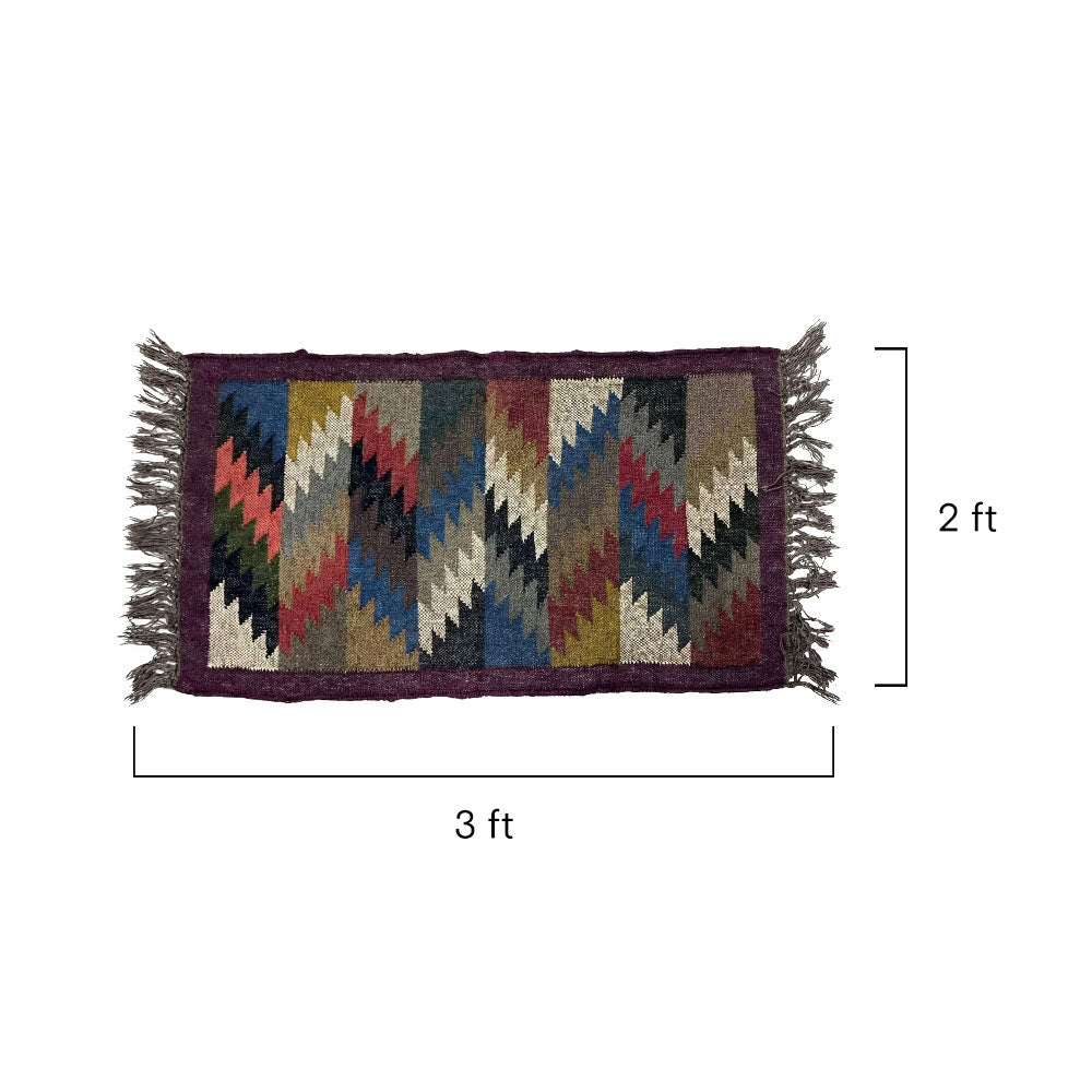 Artisan Handwoven Puja Aasan Mat - Multicolored Zigzag Design