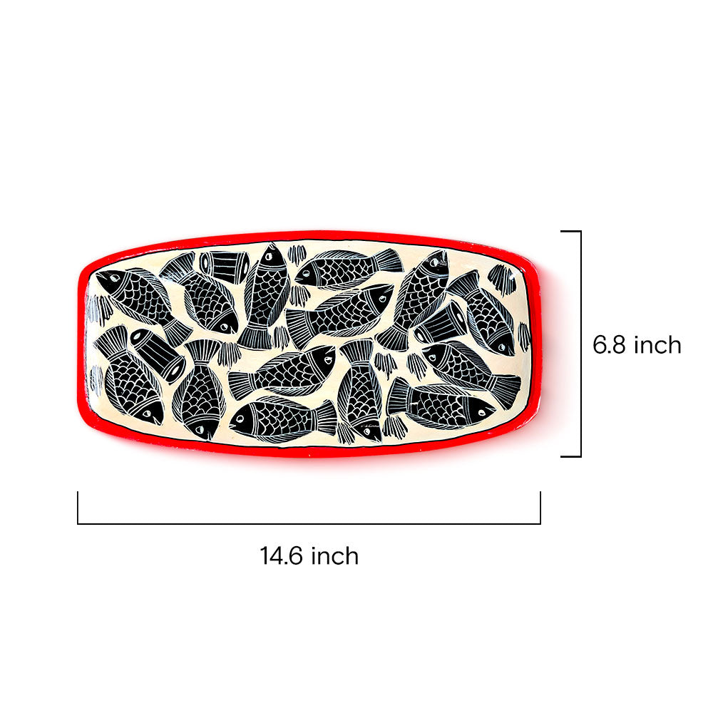 Pattachitra Art Fish Motif Rectangular Serving Tray