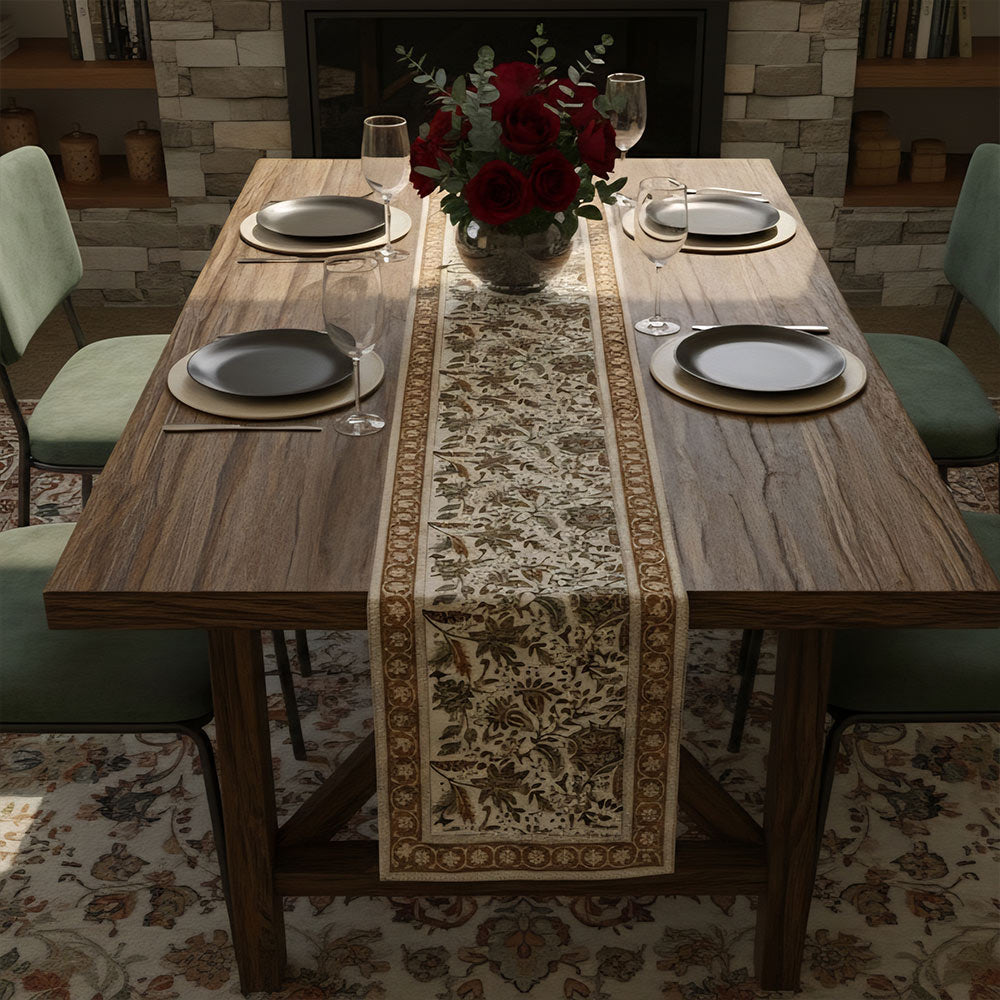 Artisan Block Printed Floral Table Runner for Dining