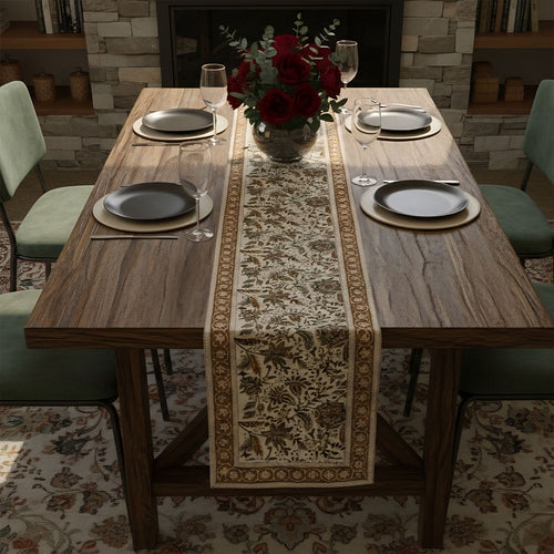 Artisan Block Printed Floral Table Runner for Dining