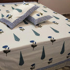 Indigo Floral & Teal Paisley Bagru Block Print Bedsheet Set - Madhues