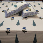 Indigo Floral & Teal Paisley Bagru Block Print Bedsheet Set - Madhues