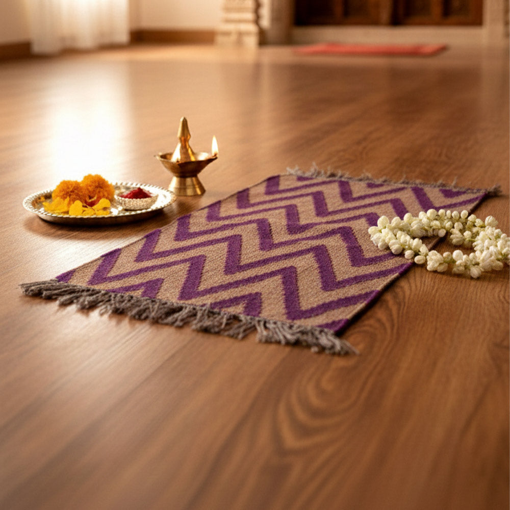 Handwoven Purple & Brown Zigzag Puja Aasan Mat