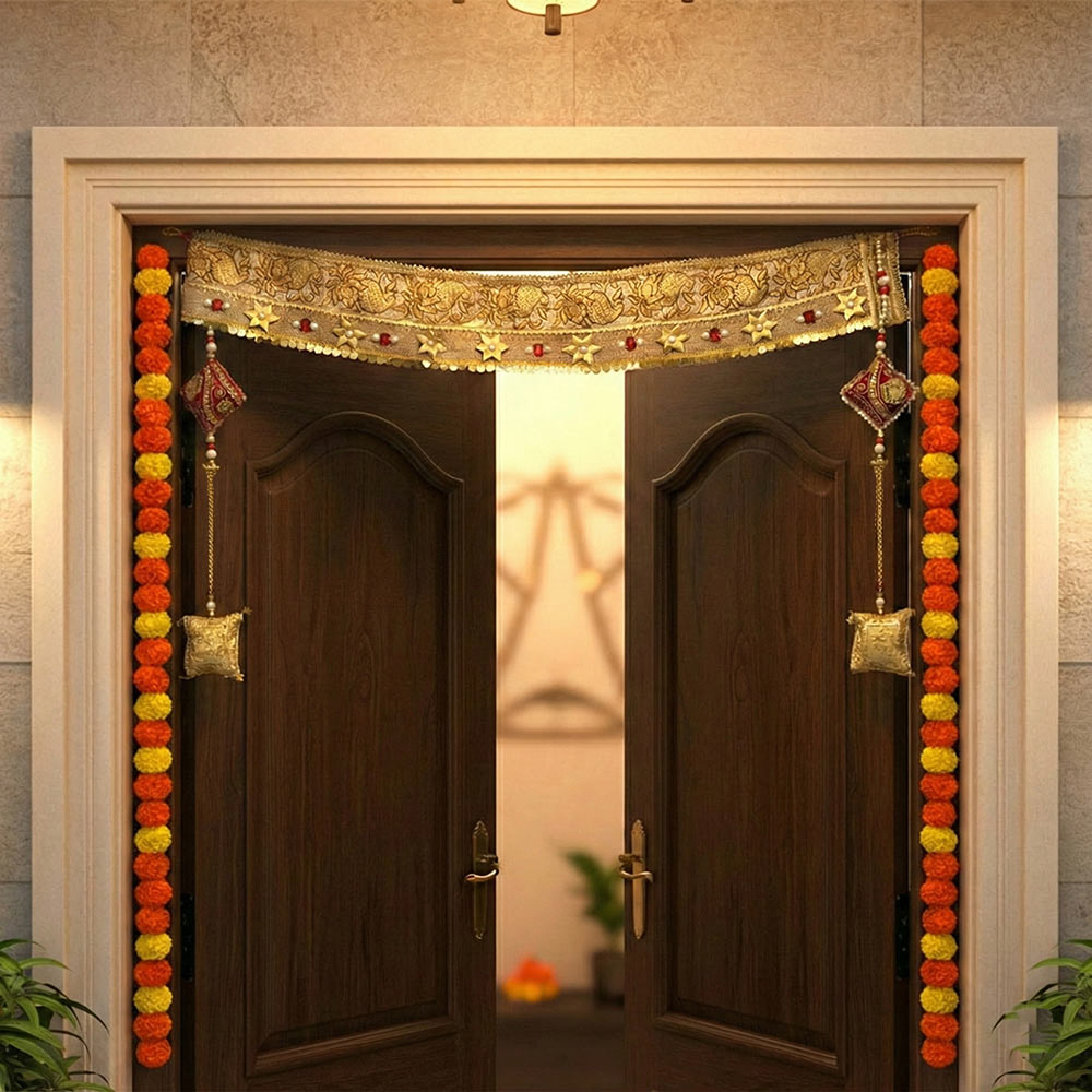 Premium Gold Zari & Resham Embroidered Toran (Bandarwal) - Madhues