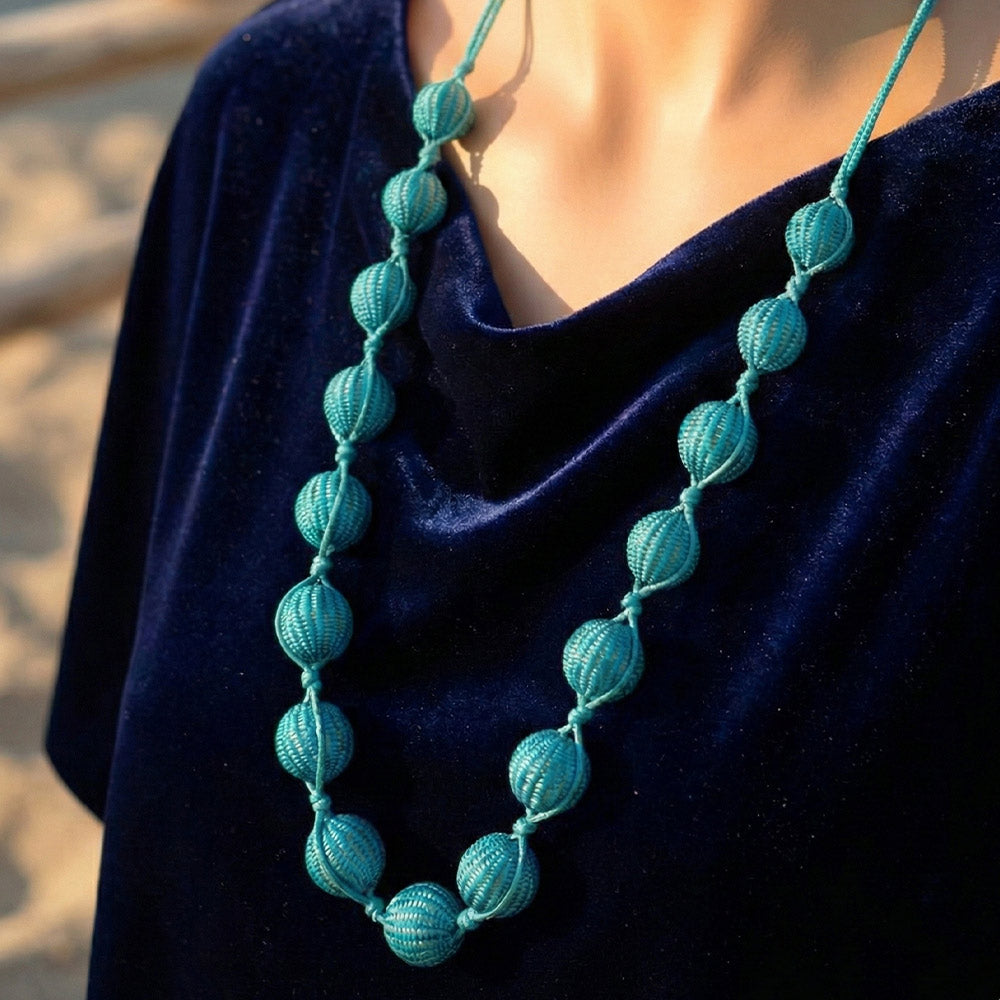 Turquoise Wrapped Bead Necklace