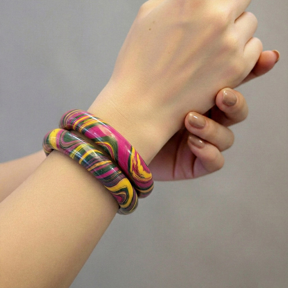 Vibrant Swirl Marbled Resin Bangle Bracelets - Set of 2 - Madhues