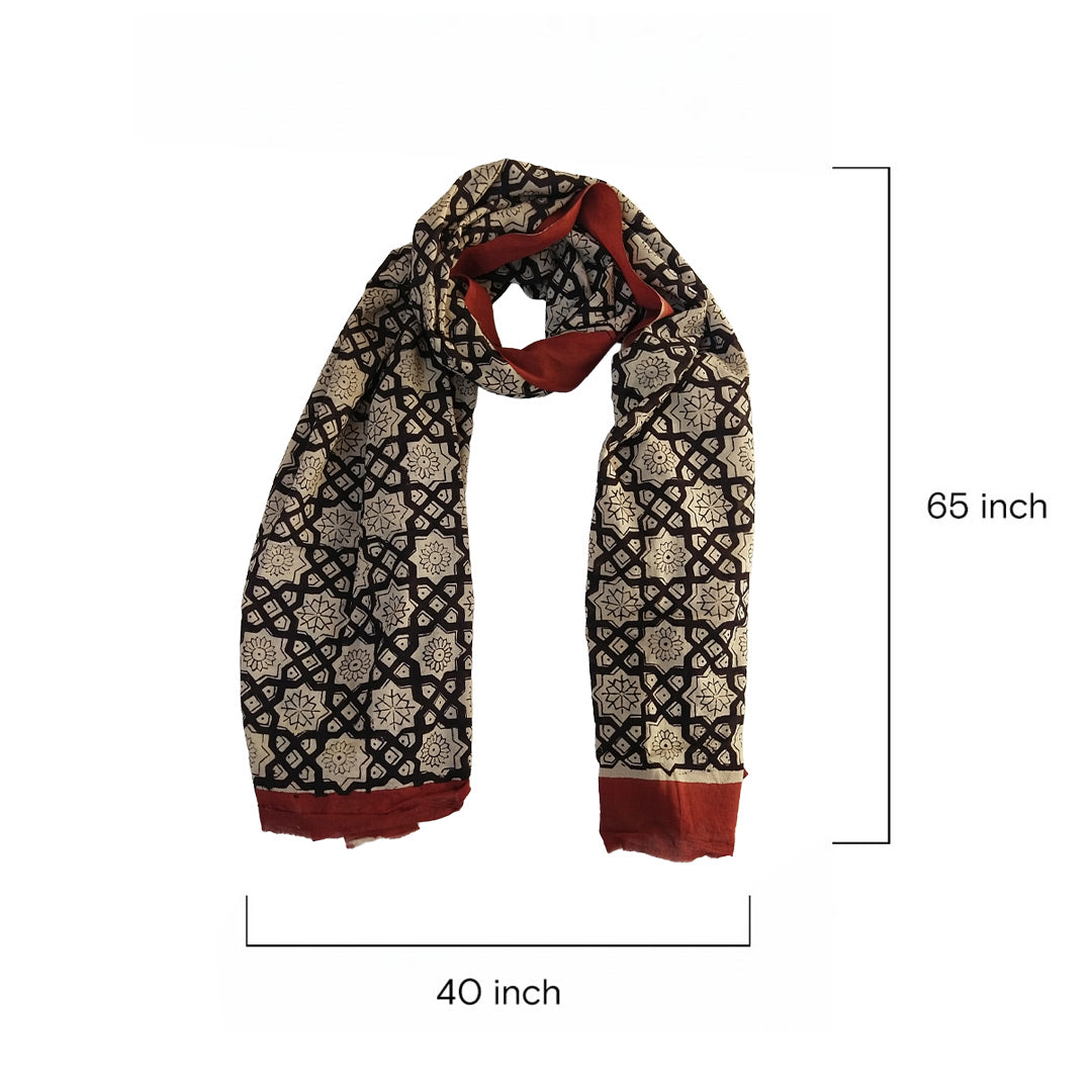 Block Printed Cotton Scarf - Geometric Floral Design