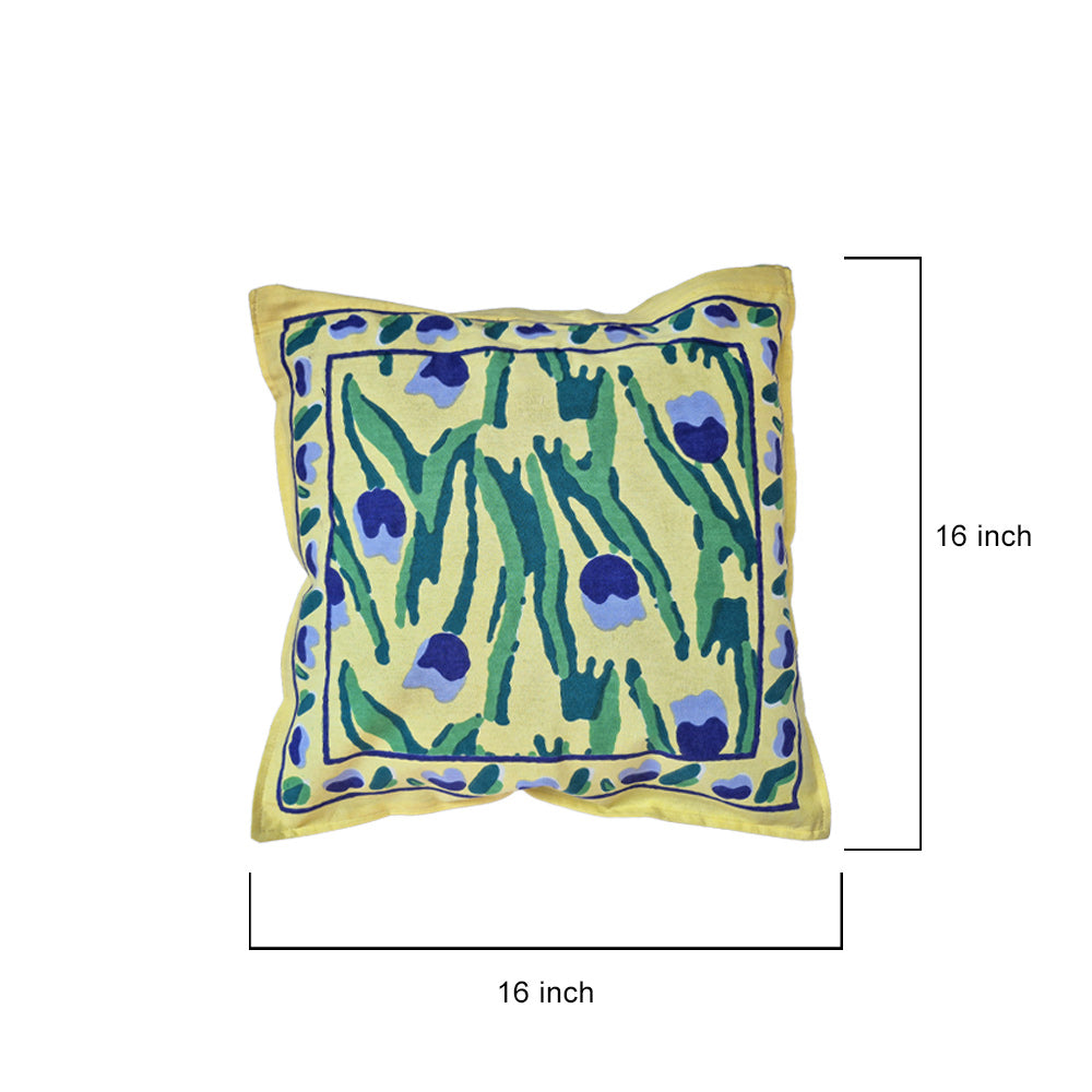 Lemon & Indigo Tulip Block Print Cushion Cover Set of 2 - Madhues