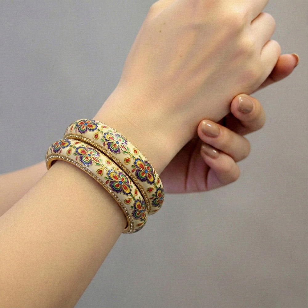 Vibrant Meenakari Floral Bangle Set with Stone Accents - Madhues