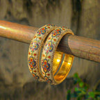 Vibrant Meenakari Floral Bangle Set with Stone Accents - Madhues