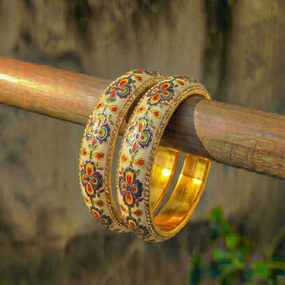 Vibrant Meenakari Floral Bangle Set with Stone Accents - Madhues