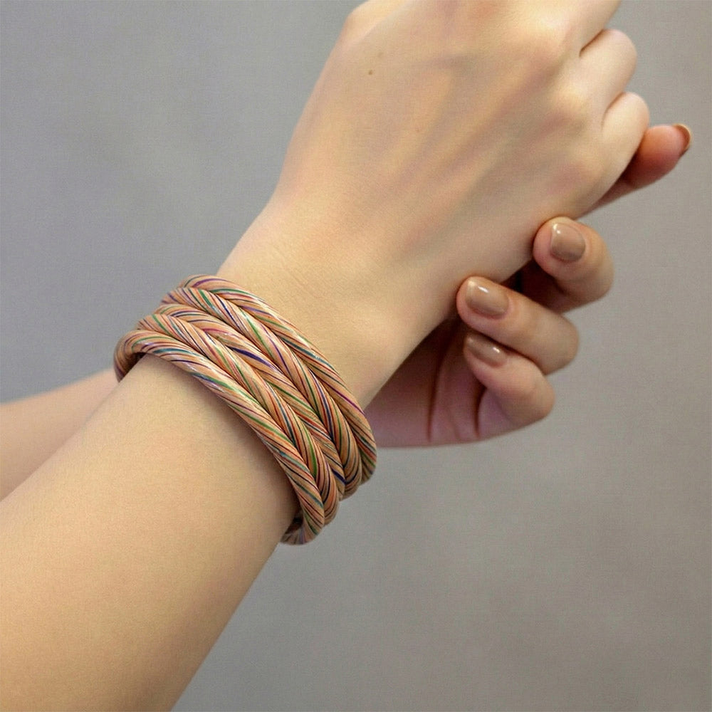 Handcrafted Multicolor Striped Bangle Set - Madhues