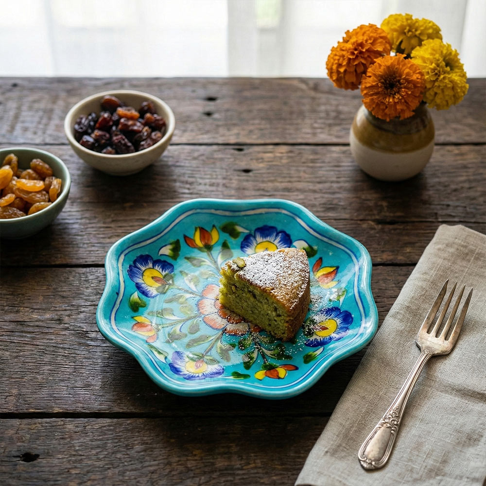 Mughal Mandala Scalloped Blue Pottery Plate