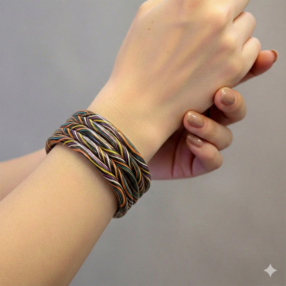 Vibrant Multi-Color Braided Bangle Set - Madhues