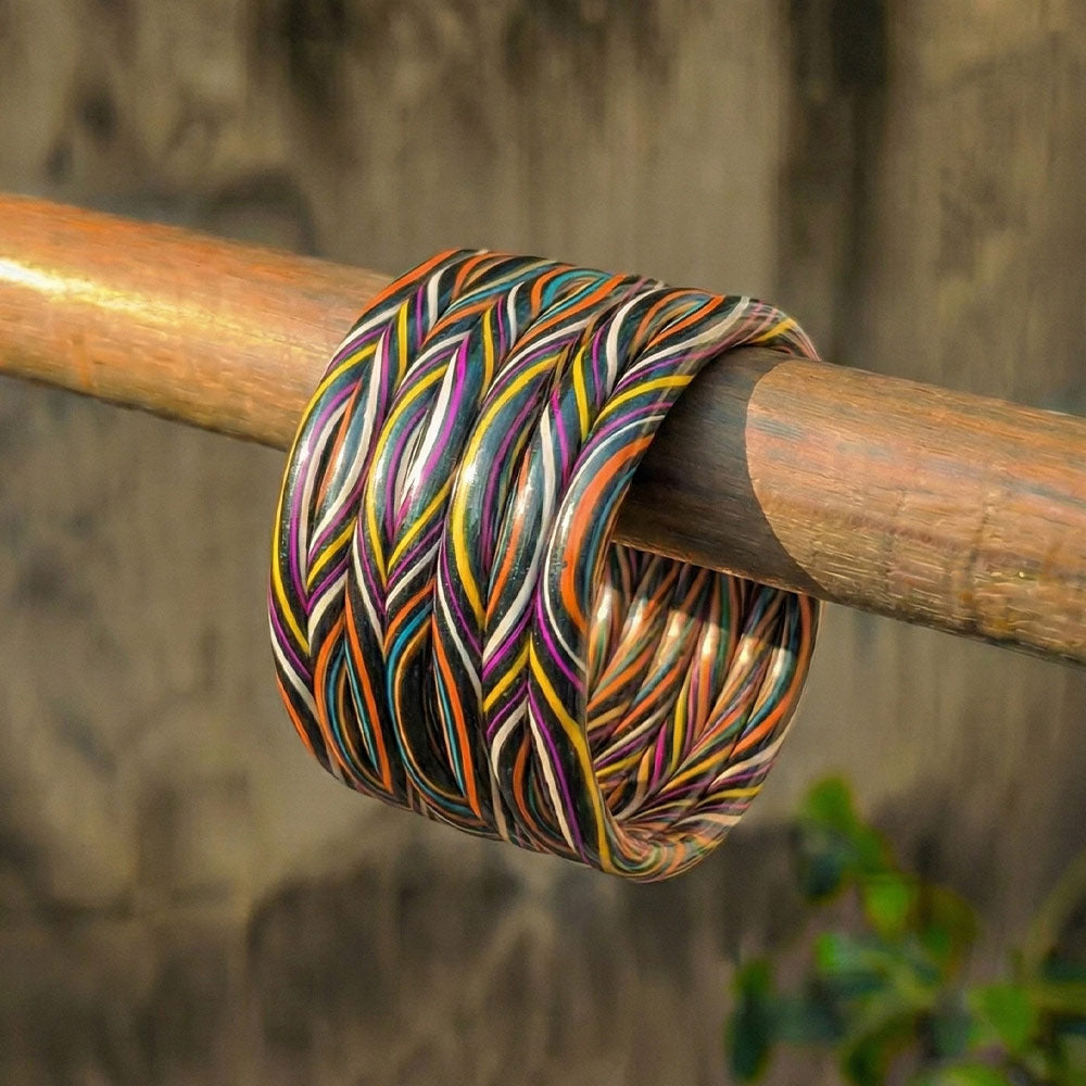 Vibrant Multi-Color Braided Bangle Set - Madhues