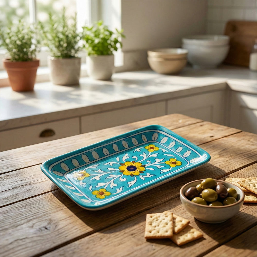 Turquoise Bloom Blue Pottery Snack Plate