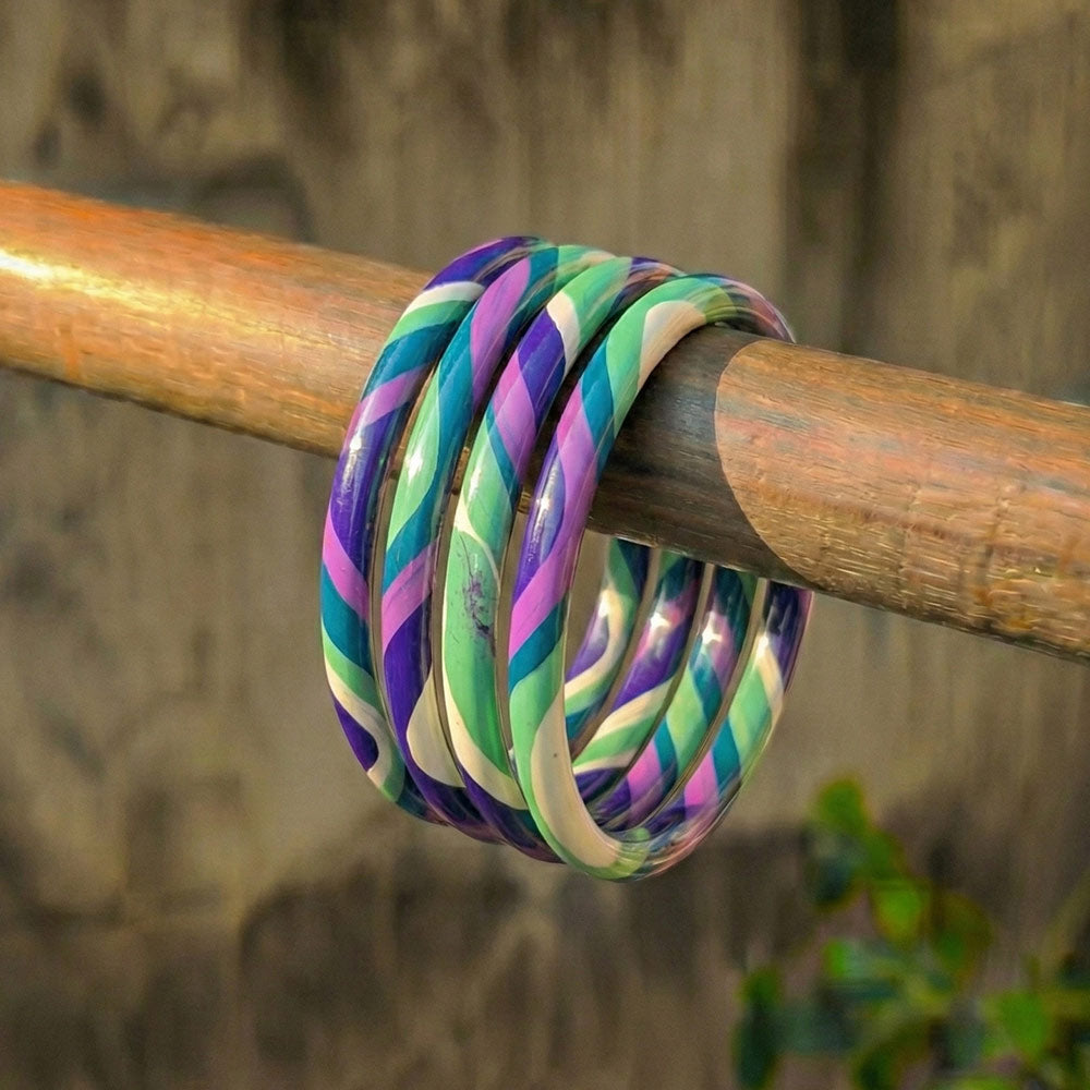 Vibrant Swirl Glass Bangle Set - Multicolor Handcrafted Jewelry - Madhues