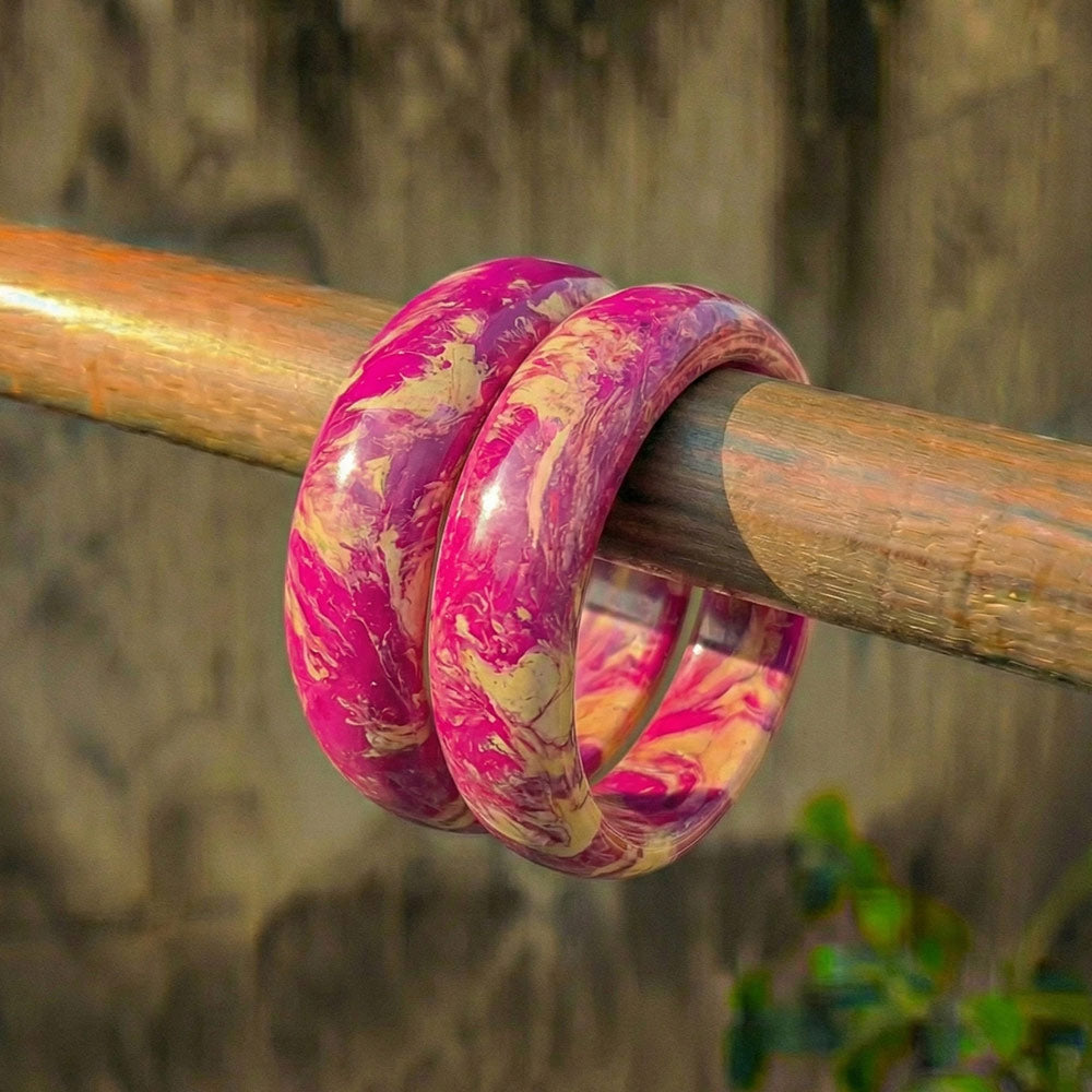 Vibrant Pink & Gold Swirl Resin Bangles (Set of 2) - Madhues