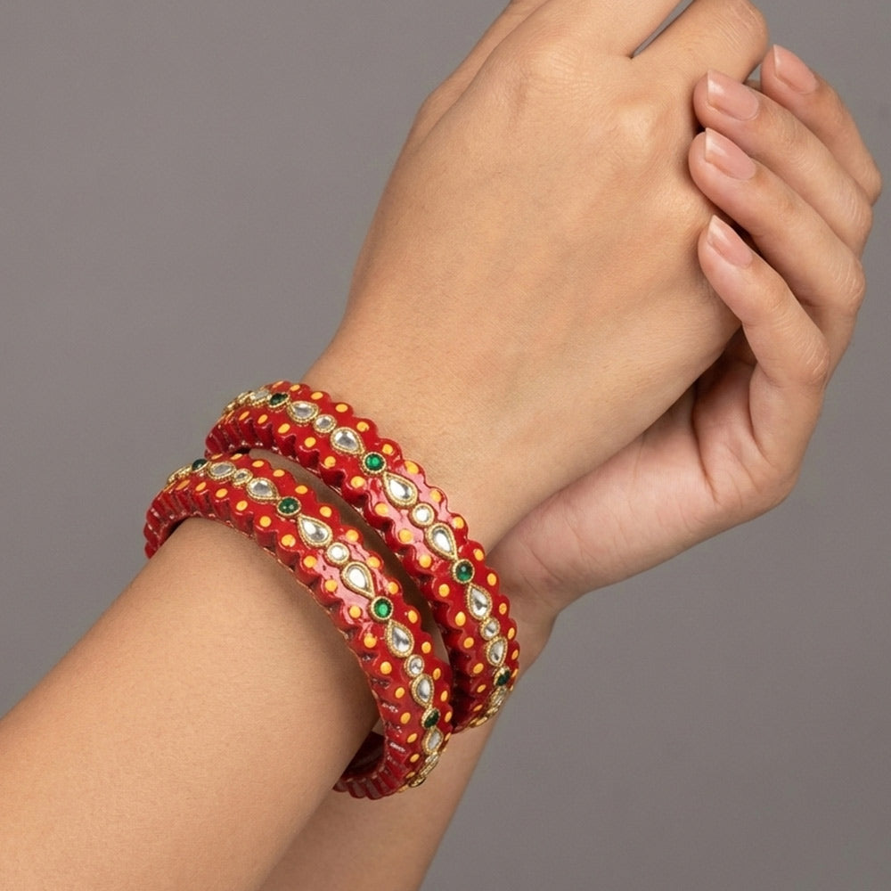 Traditional Red Kundan Style Bangles Set - Madhues