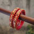 Traditional Red Kundan Style Bangles Set - Madhues