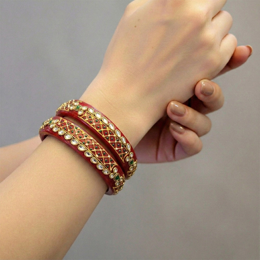 Traditional Red Kundan & Meenakari Bangles Set - Madhues