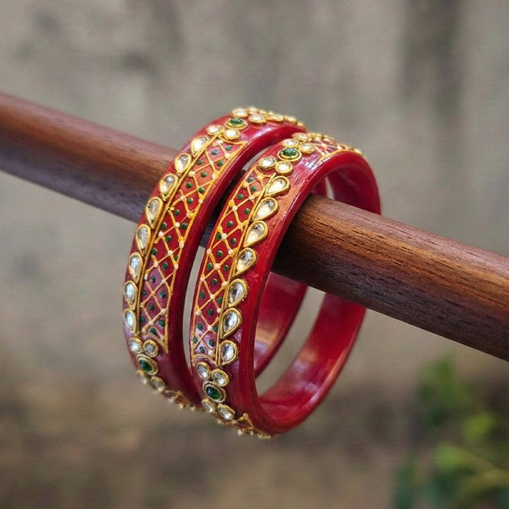 Traditional Red Kundan & Meenakari Bangles Set - Madhues
