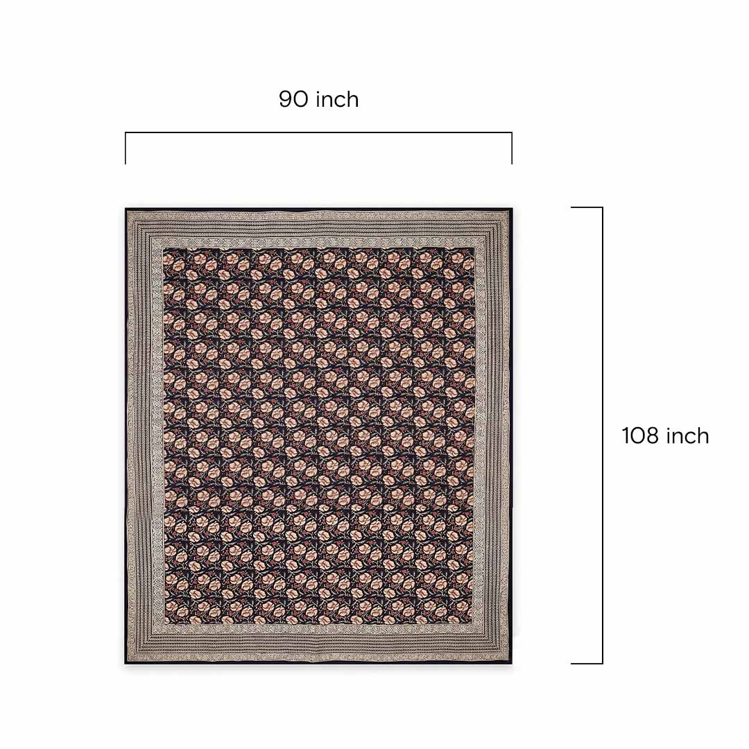 Botanical Motif Block Printed Vegetable Dye Bedsheet