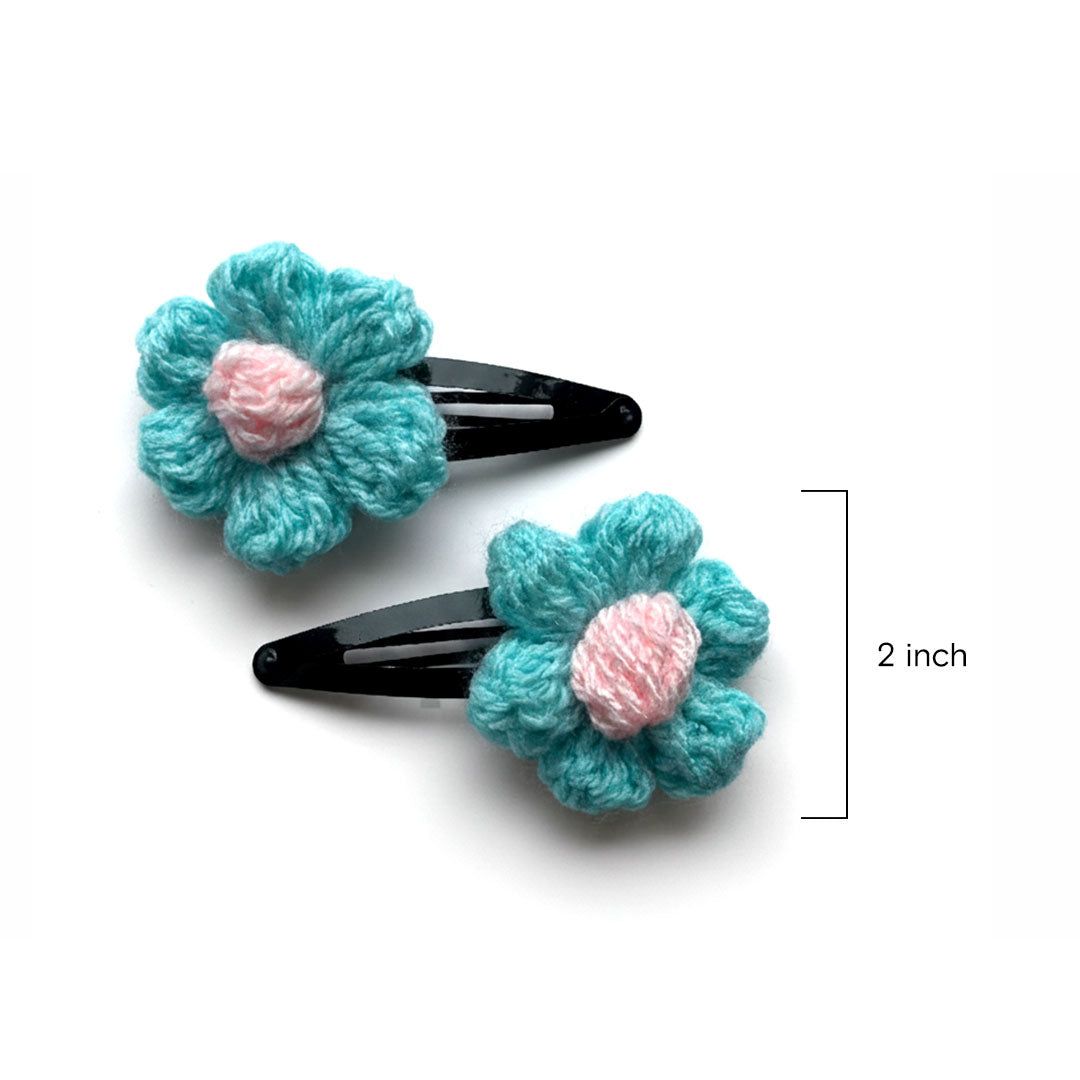 Handmade Crochet Flower Hair Clips (Pair) - Multiple Colors Available