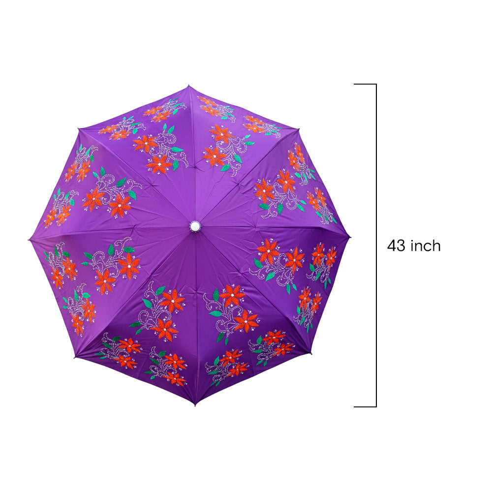 Fuchsia Daisy Chain Embroidered Umbrella - Madhues