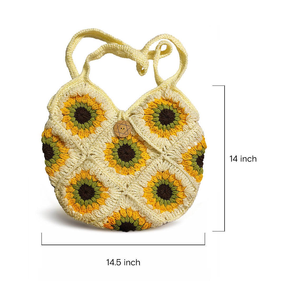 Chic Crochet Sunflower Granny Square Shoulder Bag